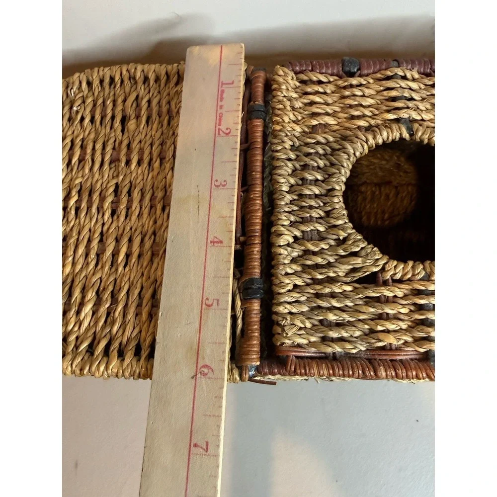 Vintage Wicker Rattan 3- Part Basket Tissue Holder Organizer Storage